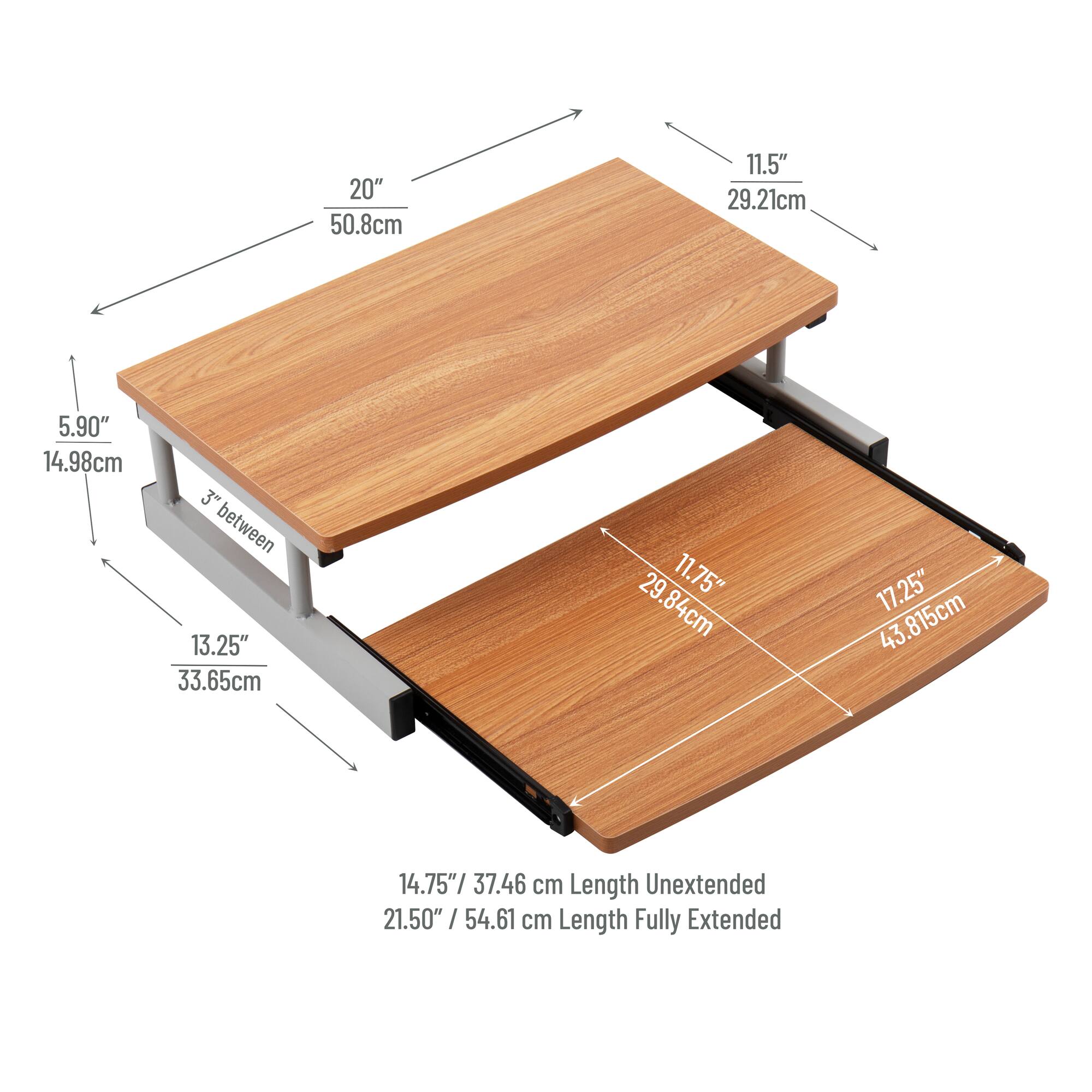 Mind Reader Brown 2-Tier Monitor Stand Riser with Sliding Drawer